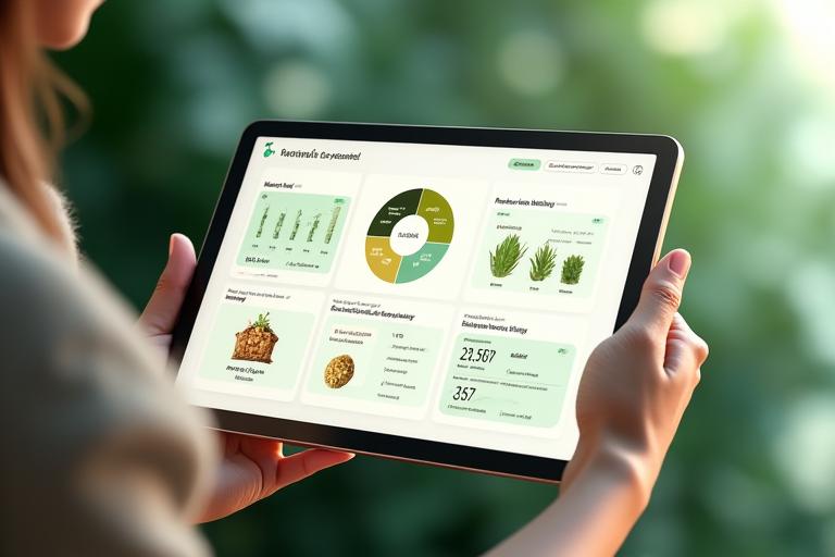 Detailed 3D rendering of NaturaVerdivale Pulse's digital wellness platform interface on a tablet, showing data visualization and personalized recommendations