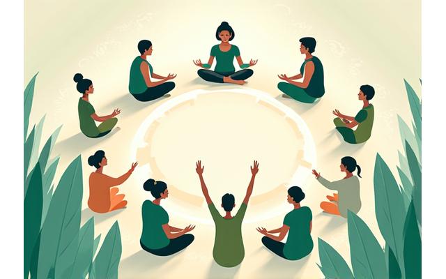 Illustration of diverse people participating in an online group challenge or virtual event, fostering community and engagement.