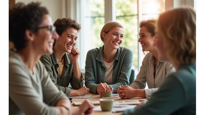 A diverse group of happy, health-conscious adults in Pittsburgh sharing a laugh, symbolizing the positive community spirit.