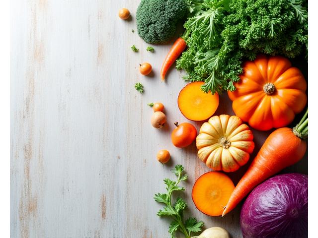 Fresh seasonal vegetables arranged artistically, representing seasonal eating and nutritional health.