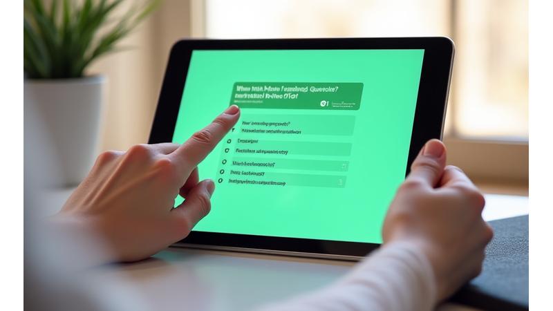 Interactive demo illustrating the step-by-step health assessment process on a tablet screen, from question input to progress bar and result summary.