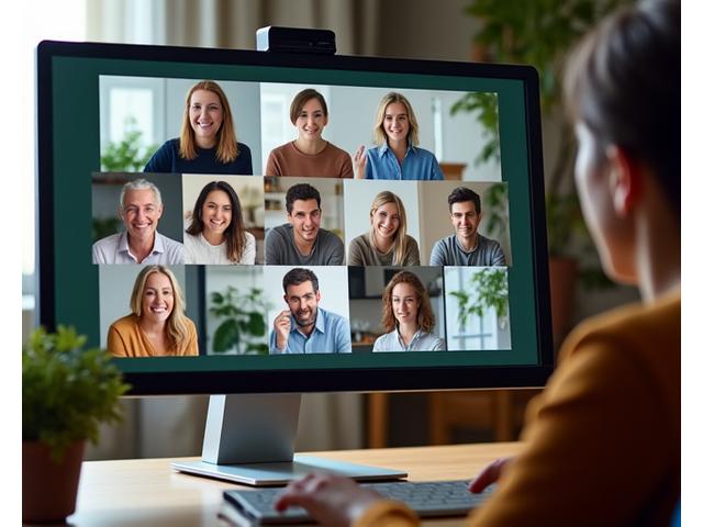 Group of people participating in a virtual wellness workshop on screen