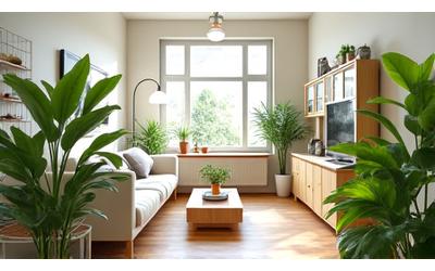 Clean, organized home space with natural plants, showcasing environmental wellness
