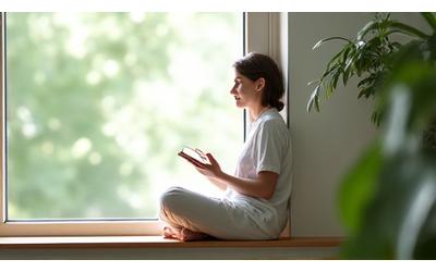 Person meditating peacefully by a window, representing stress management
