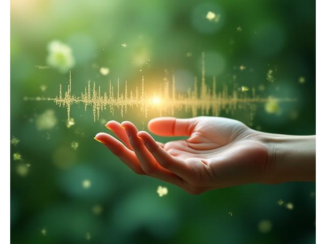 Close-up of a human hand gently touching a digital screen displaying health metrics and nature leaves, symbolizing sensitive health data and personalized wellness.