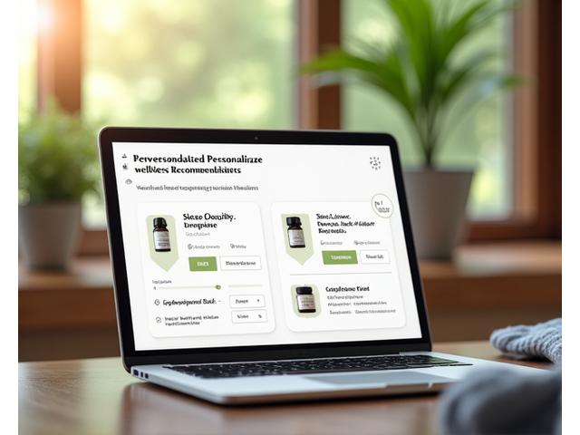 A digital interface showing personalized wellness recommendations based on user input for sleep, stress, and energy goals.