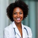 Portrait of Dr. Emily, a professional woman in her mid-40s, wearing clinical attire, looking confident.