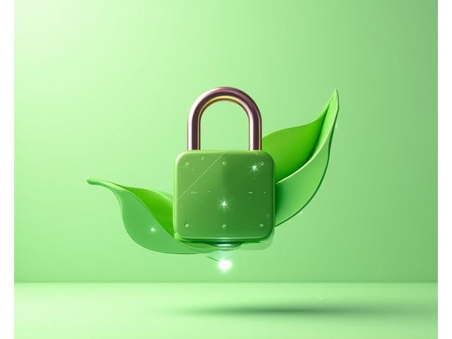 Stylized abstract image of a digital lock integrated with a healthy green leaf, symbolizing protection of intellectual property and content rights within a natural wellness context
