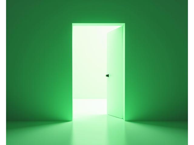 Conceptual image of an open doorway with a digital interface, symbolizing account termination and terms modifications, with emphasis on clear procedures and user control