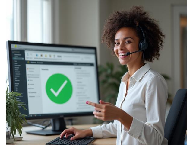 A friendly technical support representative assisting a user on a laptop, with a clean, modern interface visible, symbolizing ease of access and helpful support.